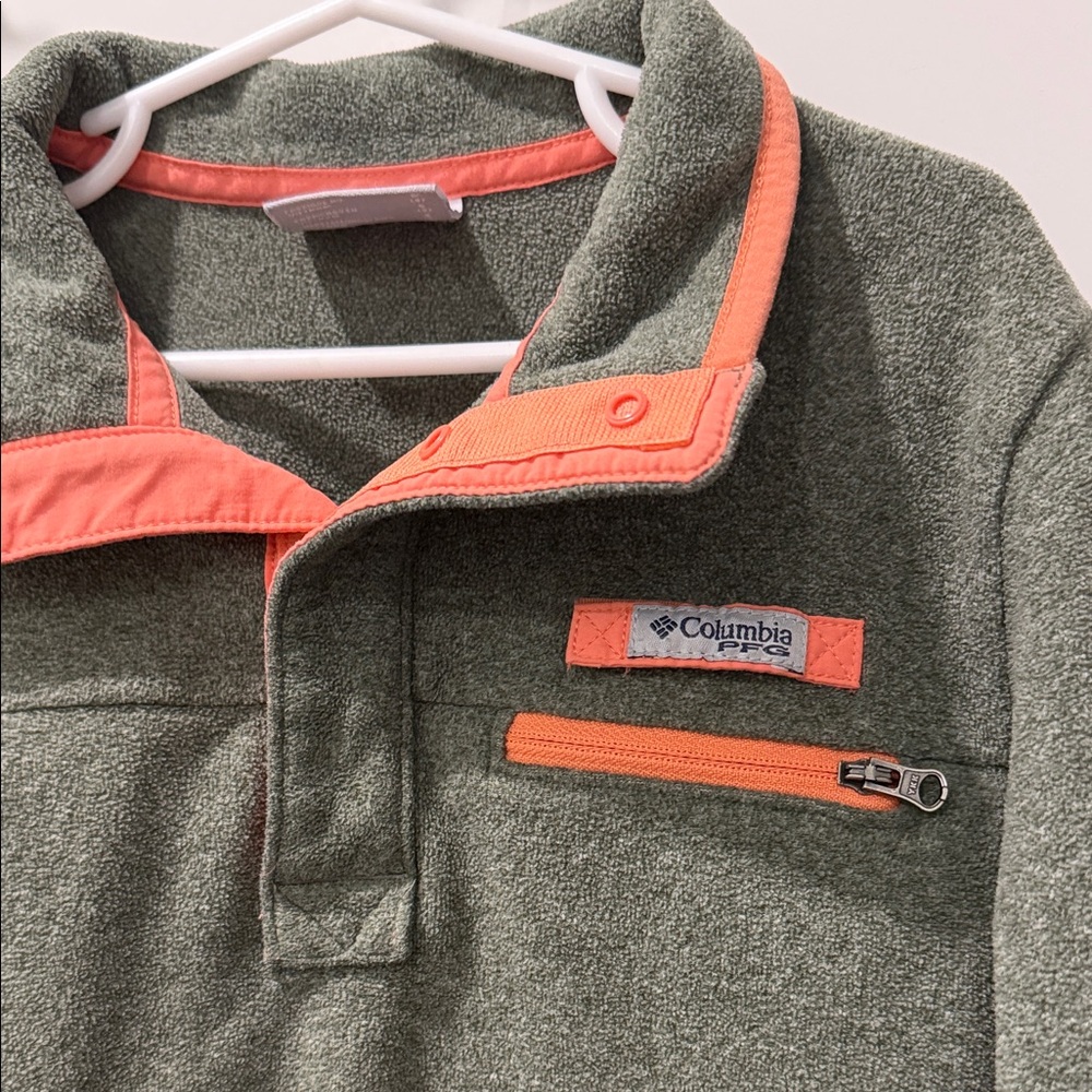 Columbia Kids' Olive and Coral Fleece Hoodie outdoors fish hike warm durable